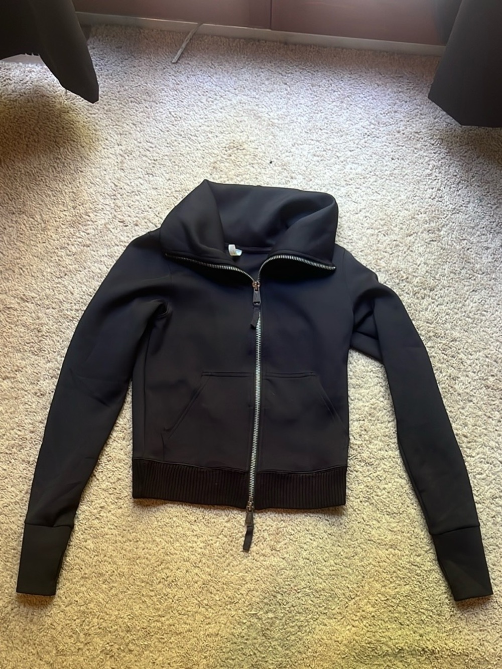 Free People Black Zip-Up Funnel Neck Athletic Hoodie
